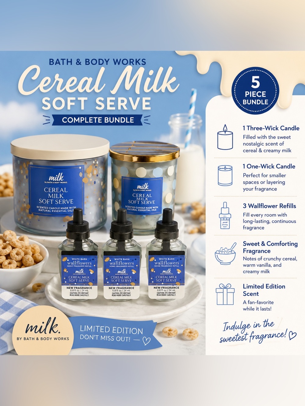 Bath & Body Works Cereal Milk Soft Serve 5-Piece Limited Edition Bundl